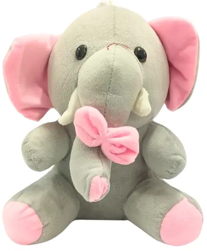 Plush Sofia Doll Elephant Soft Toy, Grey and Pink, with Decorative Bow