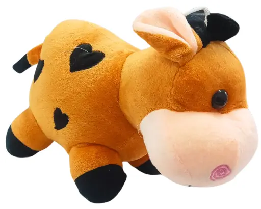 Plush Cow Stuffed Animal, Pink and Orange, Soft Heart Pattern, Decorative Kids Room Toy