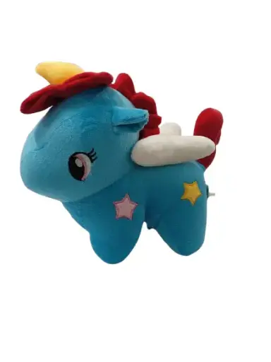 Plush Unicorn Stuffed Animal, Blue with Red Mane, Star Pattern, Soft Toy