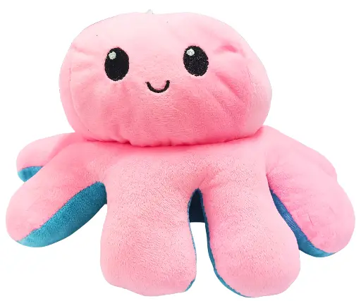 Reversible Plush Big Octopus Soft Toy, Pink and Turquoise, Mood Expression Design