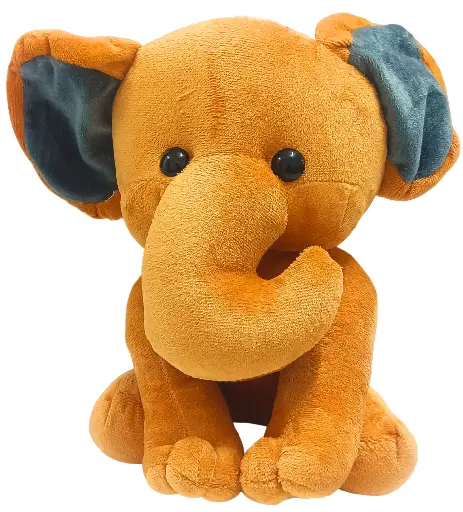 Plush Elephant Stuffed Animal, Orange with Blue Ears, Soft Baby Toy
