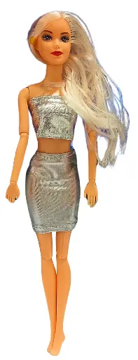 Fashion Doll with Silver Metallic Outfit and Multicolour Shoe Accessories Set