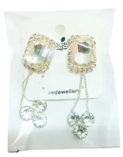 Crystal Drop Dangle Earrings, Silver- Rhinestone Chandelier Design 