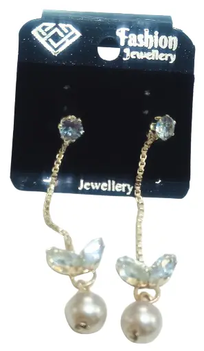 Shizuha Fashion Jewellery Drop Earrings with Crystal Studs and Pearl Accents, Silver-Toned 