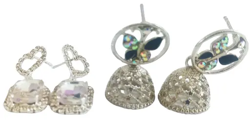 Shizuha Fashion Crystal Drop Earrings with Butterfly Design, Rhinestone Embellished, Silver-Toned