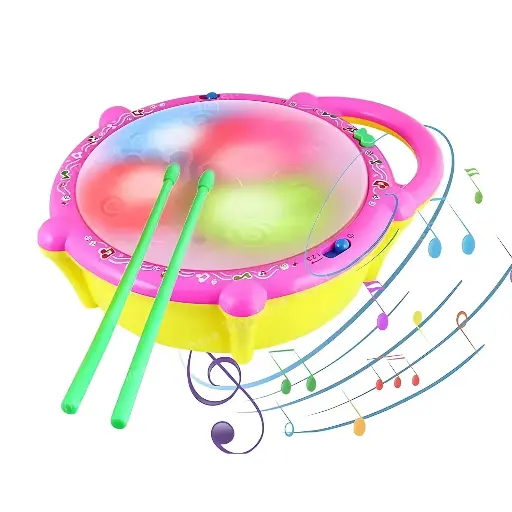 Flash Drum Musical Toy for Kids, 3 Game Modes, 5 Colour Lights, 9 Different Drum Sounds, Interactive Learning