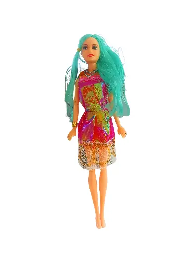 Fashion Doll with Teal Hair, Metallic Party Dress and Crystal Crown Set