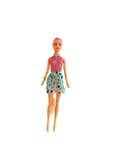 Fashion Doll Set with Polka Dot Dress, Pink Braided Hair and Accessories