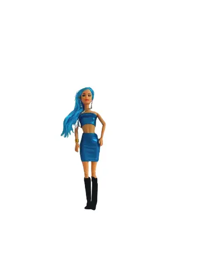 Fashion Doll with Blue Hair, Two-Piece Blue Outfit, Black Boots and Accessories Set (ElegantDoll150)