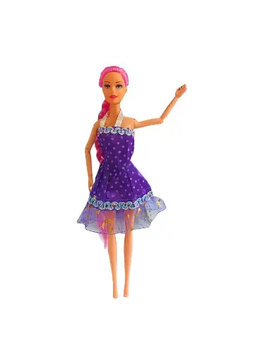 Fashion Doll with Purple Polka Dot Dress, Pink Braided Hair and Jewellery Accessories Set (ShineDoll150)