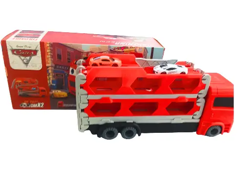 Die-Cast Car Carrier Truck Toy Set with 2 Cars, 1.65m Track Length, Ages 3+, Red