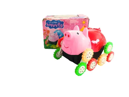 Tip Lorry Happy Pig Kids Toy with Colourful Wheels, Pink and Red