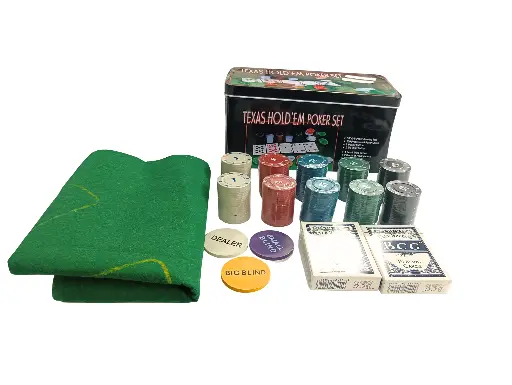 Texas Hold'em Poker Set with Gaming Mat 36x24", 200 Professional Chips, Dealer Buttons, Playing Cards