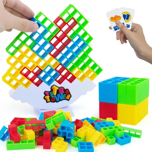 Balance Building Blocks Tower Game, Educational STEM Construction Toy Set, Colourful ABS Plastic, Family Stacking Puzzle Game for Kids