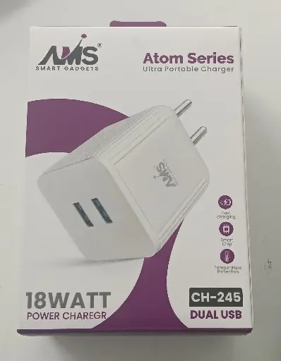 AMS DUAL USB FAST  CHARGER 18WATT CH-246 SWIFTLY SERIES ULTRA PORTABLE 