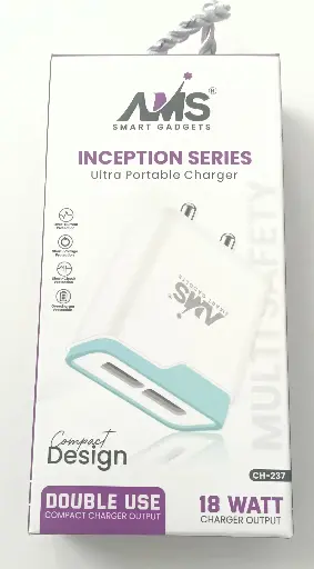 AMS INCEPTION SERIES ULTRA PORTBLE CHARGER CH-237 DUUBLE USB 18 WATT CHARGER OUPUT   