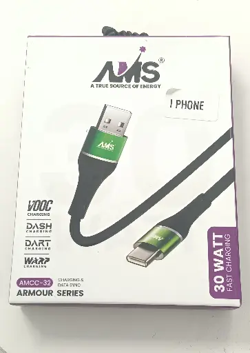 AMS AMCC-32 CHARGING AND  DATA SYNC ARMOUR SERIES 30 WATT FAST CHARGING    I PHONE