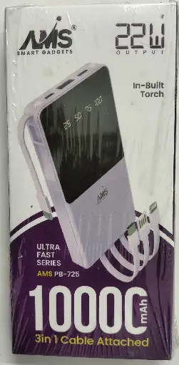 In-Built Torch 10000mAh 3 in-1 Cable Attached 