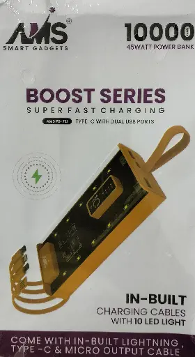 AMS Boost Superfast Charging IN-Built Charging Cables With 10 Led Light