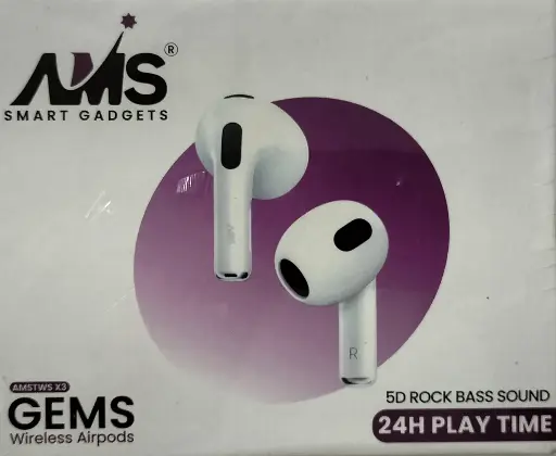 AMS Gems Wireless Airpods 5D Rock Bass Sound 24H Play Time 