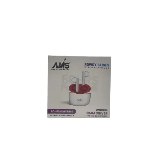 AMS Smart Gadgets Rowdy Series Wireless Airpods 60Hrs Playtime With HD Sound Quality 10MM Driver Type-C Qc Support 
