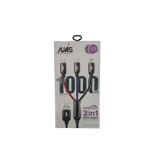 AMS Smart Gadgets 18W Output 1000MM Braided Wire Superfast 3in1 Data Cable Data Transmission And Fast Charging Cable