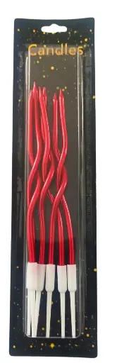 Spiral Birthday Candles, Red Pack of 6, Long Twisted Design