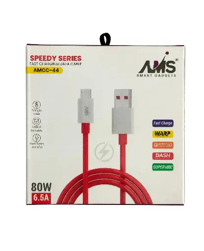 AMS 80 WATT AMCC-44 6.5A CRYSTAL SERIES DATA TRANSMISSION AND FAST CHARGING CABLE