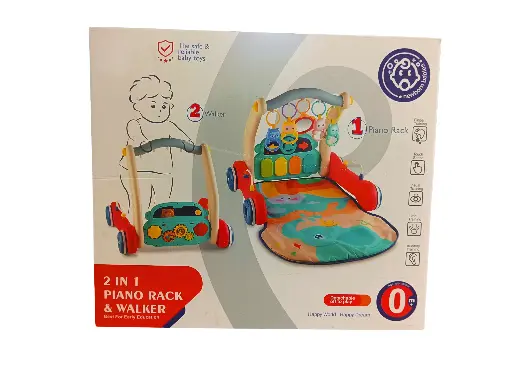 2-in-1 Baby Piano Rack and Walker, Musical Activity Center with Double-Sided Panel, Educational Toy with Lullaby Music, Rotating Gears, 0+ Months