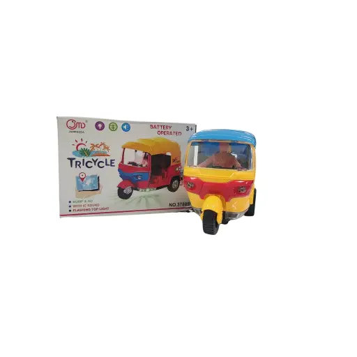 Cng Auto Tricycle Battery Operated Bump & Go With Ic Sound Flashing top Light 