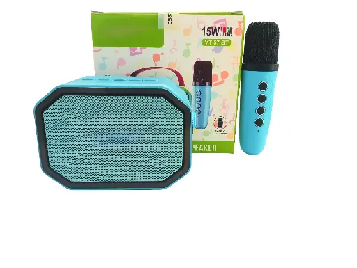 VT 57 BT Portable Karaoke Speaker, 15W Wireless Bluetooth, RGB Light, Type-C Charging, Turquoise Blue