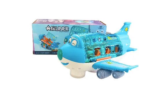 Airliner Happy Fuun Kids Toy Airplane, Blue Transparent Plastic, Light and Sound Effects, Educational Aircraft for Ages 3+